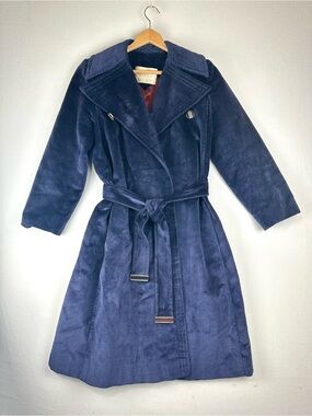 Miss Seymour Fox Vintage‎ Long Wrap Coat Jacket Heavy Belted Navy